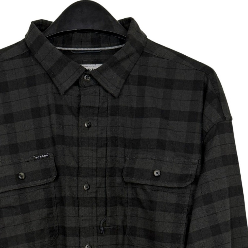 Poncho Outdoors Performance FLANNEL Shirt Mens XXL Black Plaid Magnetic Pockets